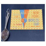 New York worlds fair ticket and spoon