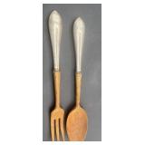 Sterling silver handle wooden salad, fork/spoon