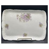 Vintage porcelain purple flowered tray, 12 inch