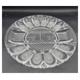 Large glass, deviled egg dish with divider