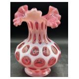 Fenton Coin dot cranberry vase 6.5' tall