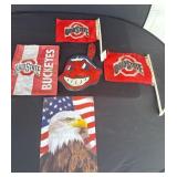 Wooden chief wahoo, Ohio State flags, American