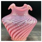 Fenton Cranberry swirl vase 5' tall