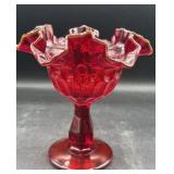 Fenton ruby red thumb print compote