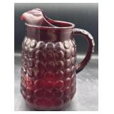 Ruby, red glass pitcher, 9 inch tall