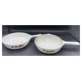 Corning ware, small skillets with one lid