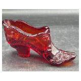 Fenton run red glass slipper