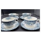 Hanley England blue and white tea cups/saucers