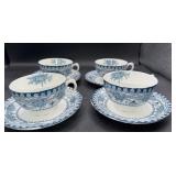 Hanley England 4 blue and white tea, cups, and
