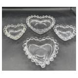 Imperial candlewick heart dishes, set of four