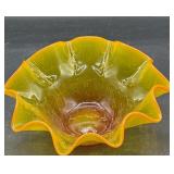 MCM crackle glass ruffled bowl6.5' w