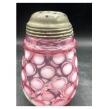 Cranberry Art glass coin dot shaker