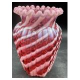 Fenton Cranberry swirl vase 5' tall