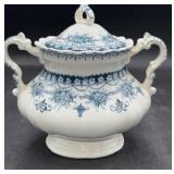 Hanley England, blue and white handled jar with