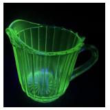 Antique green uranium glass creamer