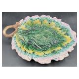 MaJolica pottery leaf handle has been