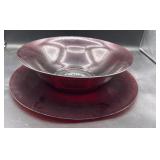 Ruby red large salad bowl/under plate