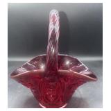 Art glass Ruby red basket 7' tall