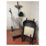Vintage fold up chairs/cleaning supplies