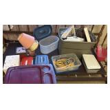 Plastic totes TV tray, lamp craft items