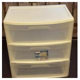 Three drawer plastic storage bin