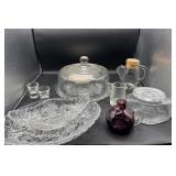 Collectible glassware, cake plate/purple pitcher