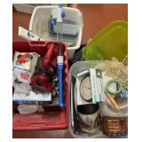 Three plastic totes dirt double household items
