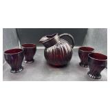 Ruby red glass swirl ball pitcher/glass set