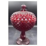 Westmorland Ruby diamond 10' tall covered compote