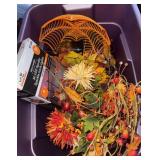 Large plastic tote with fall/Halloween items