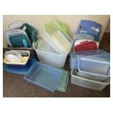 Huge pile plastic totes & lids