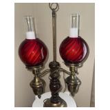 Ruby Red double globe lamp one shade is busted