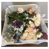 Large amount of artificial flowers and container
