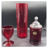 Royal Ruby, anchor hockey jar with lid/crackle