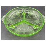 Green uranium divided dish does have chip as