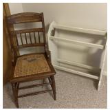 Wooden quilt rack/vintage chair cane bottom needs