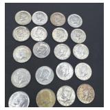 Twenty Kennedy half dollars