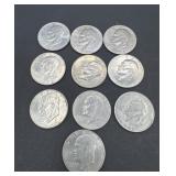 Ten 1970s one dollar Eisenhower coins