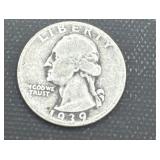 1939 silver Washington Quarter