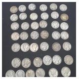42 silver Mercury dimes