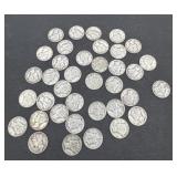 37 silver Mercury dimes