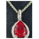 14KT whit gold Ruby Diamond Pendant