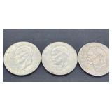 Three Eisenhower one dollar coins