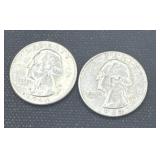 Two 1964 Washington silver quarters