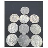 Ten Eisenhower 1970ï¿½s one dollar coins