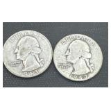 Two 1943 Washington silver quarters