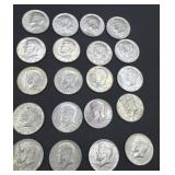 Twenty Kennedy half dollars