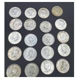 Twenty Kennedy half dollars