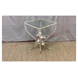 Vintage Wrought Iron Glass Top Side Table / Stand