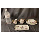 Vintage Violets Sugar, Creamer, Sauce & Tray Set